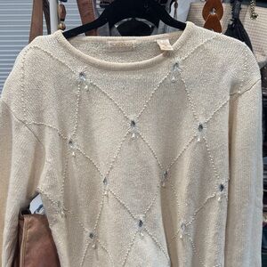 Chic Cream Sweater with Diamond Details